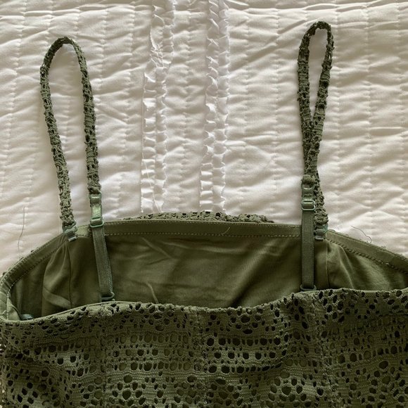 Express Olive Green Crochet Overlay Dress - Picture 4 of 6